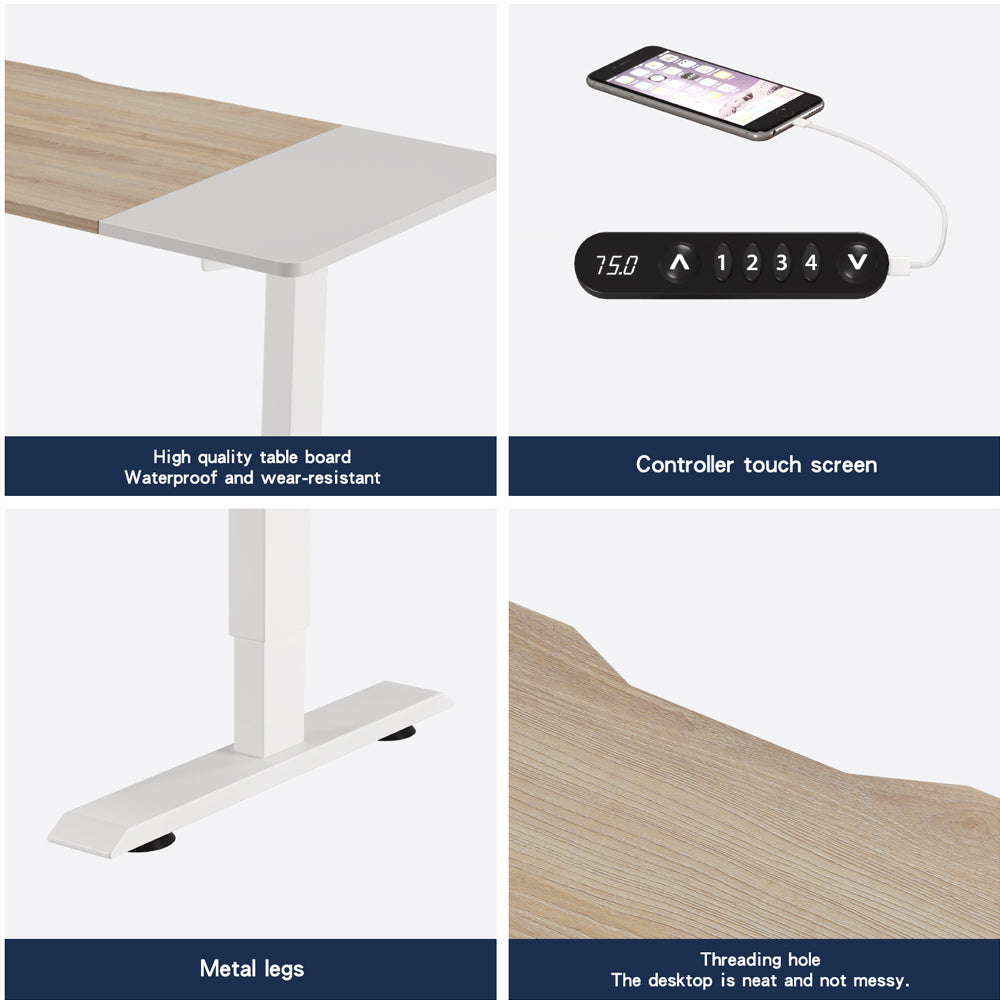 55'×24' White&Oak Electric Standing Desk Height Adjustable Desk for Home and Office Computer Table Gaming Desk Modern Lift-up Desk - Sleek Space Mod