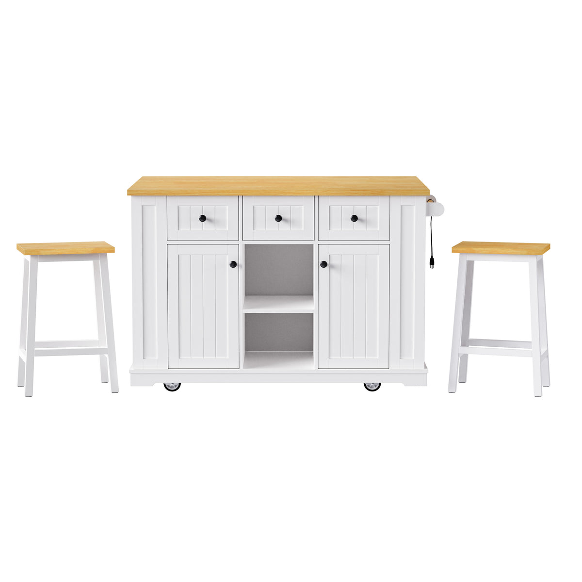 53 in. Farmhouse Kitchen Island with Power Outlet & Stools product view 35