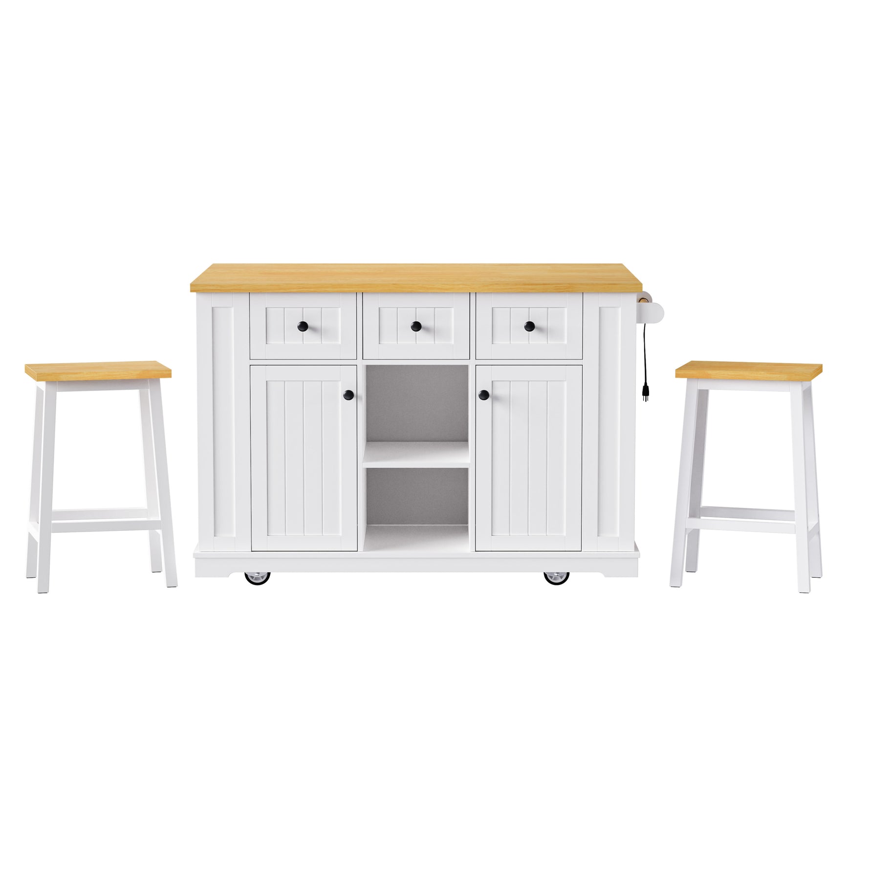 53 in. Farmhouse Kitchen Island with Power Outlet & Stools product view 35