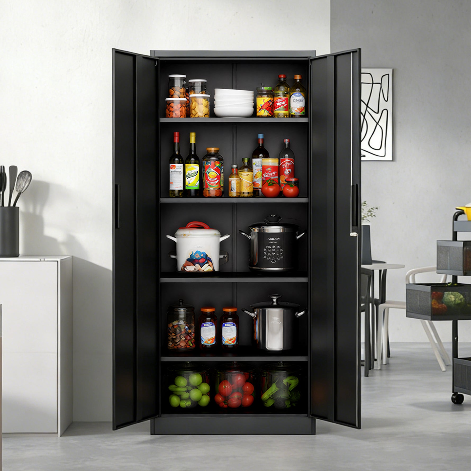 Locking Steel Garage Storage Cabinet with 4 Adjustable Shelves for workshop, garage, storage, or utility use