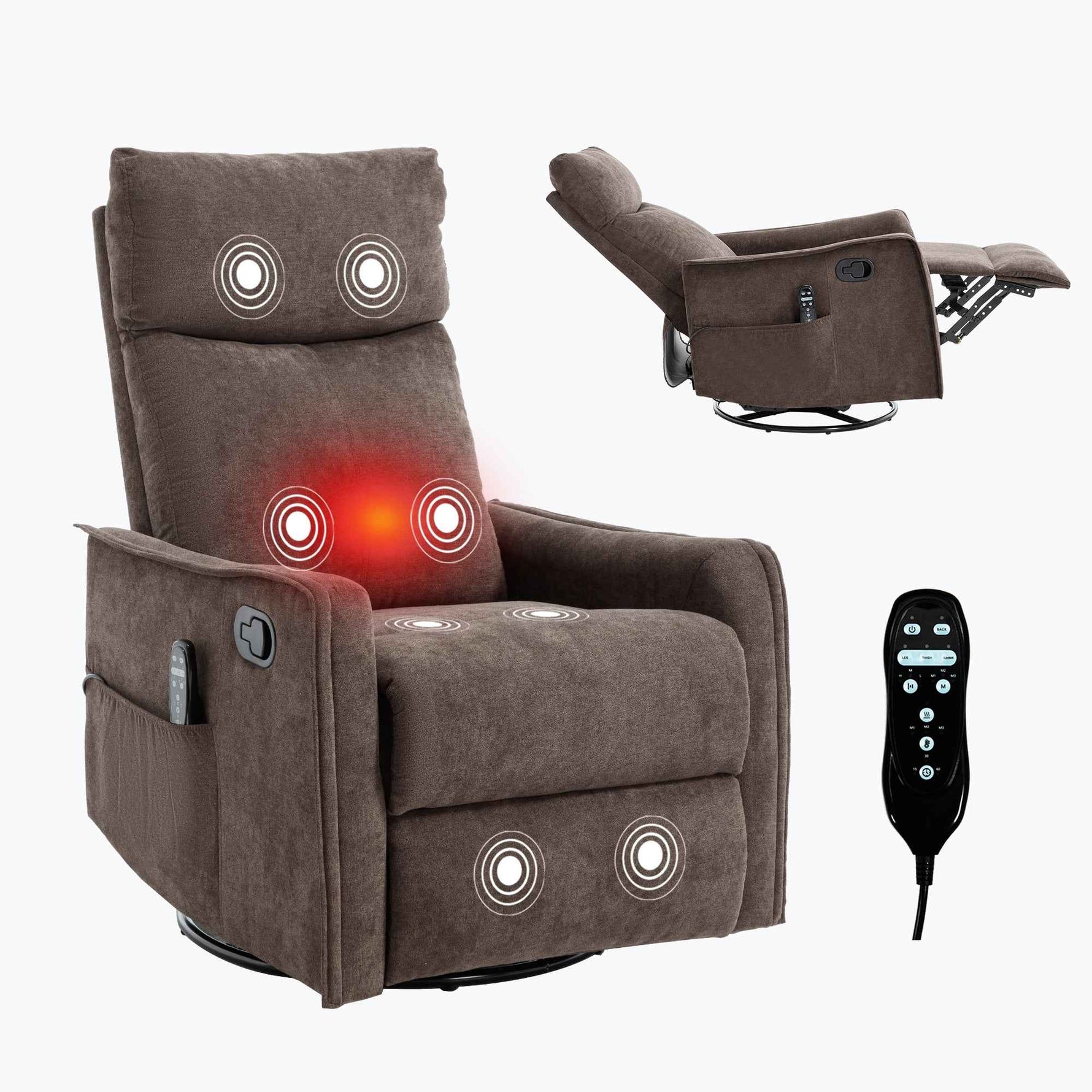 Heat Massage Manual Recliner Chair with Rocker and Swivel in Fabric for Living detail image 20