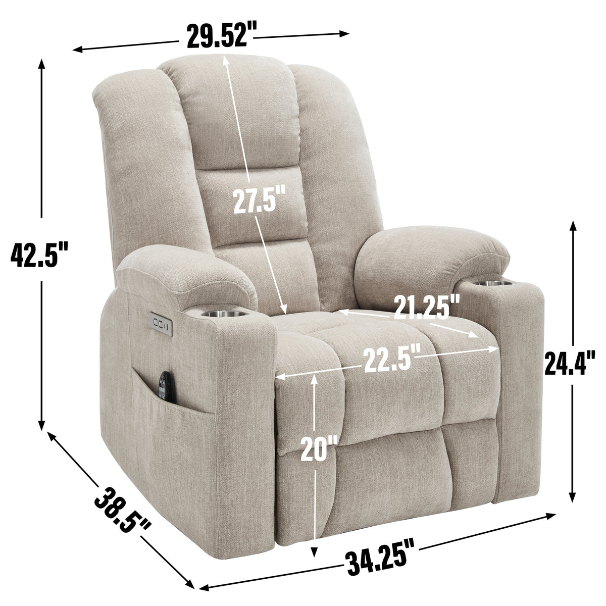 Large Dual-Motor Power Lift Heat & Massage Recliner detail image 93