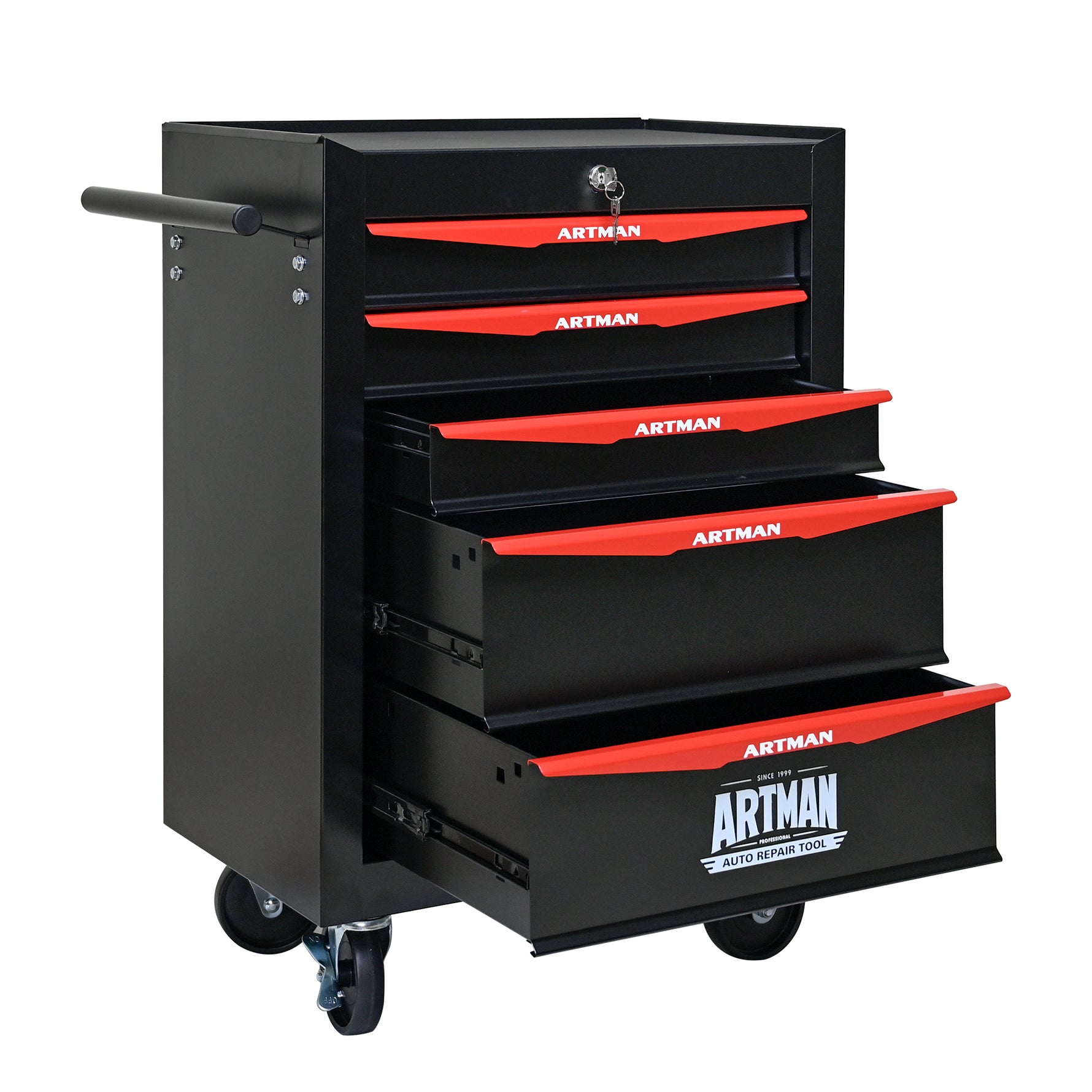 Rolling 5-Drawer Steel Tool Chest with Stainless Steel Top for workshop, garage, storage, or utility use