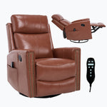 Genuine Leather Heat Massage Manual Recliner Chair with Rocker and Swivel for Living Room detail image 14