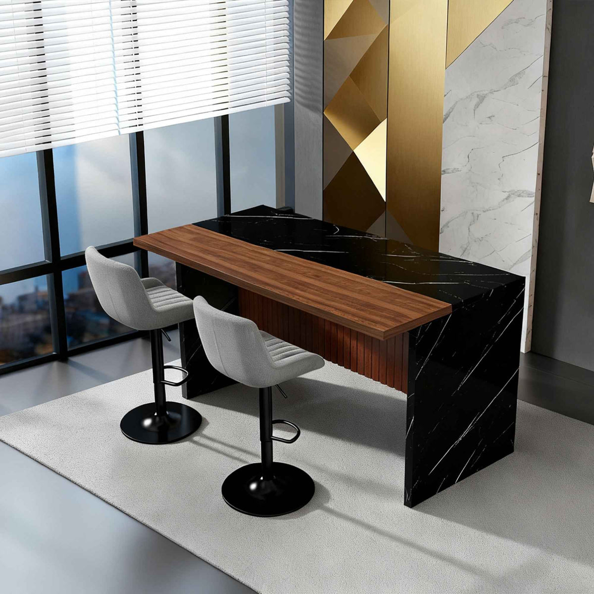 63 in. Kitchen Island with LED Lighting & 2 Bar Stools product view 12