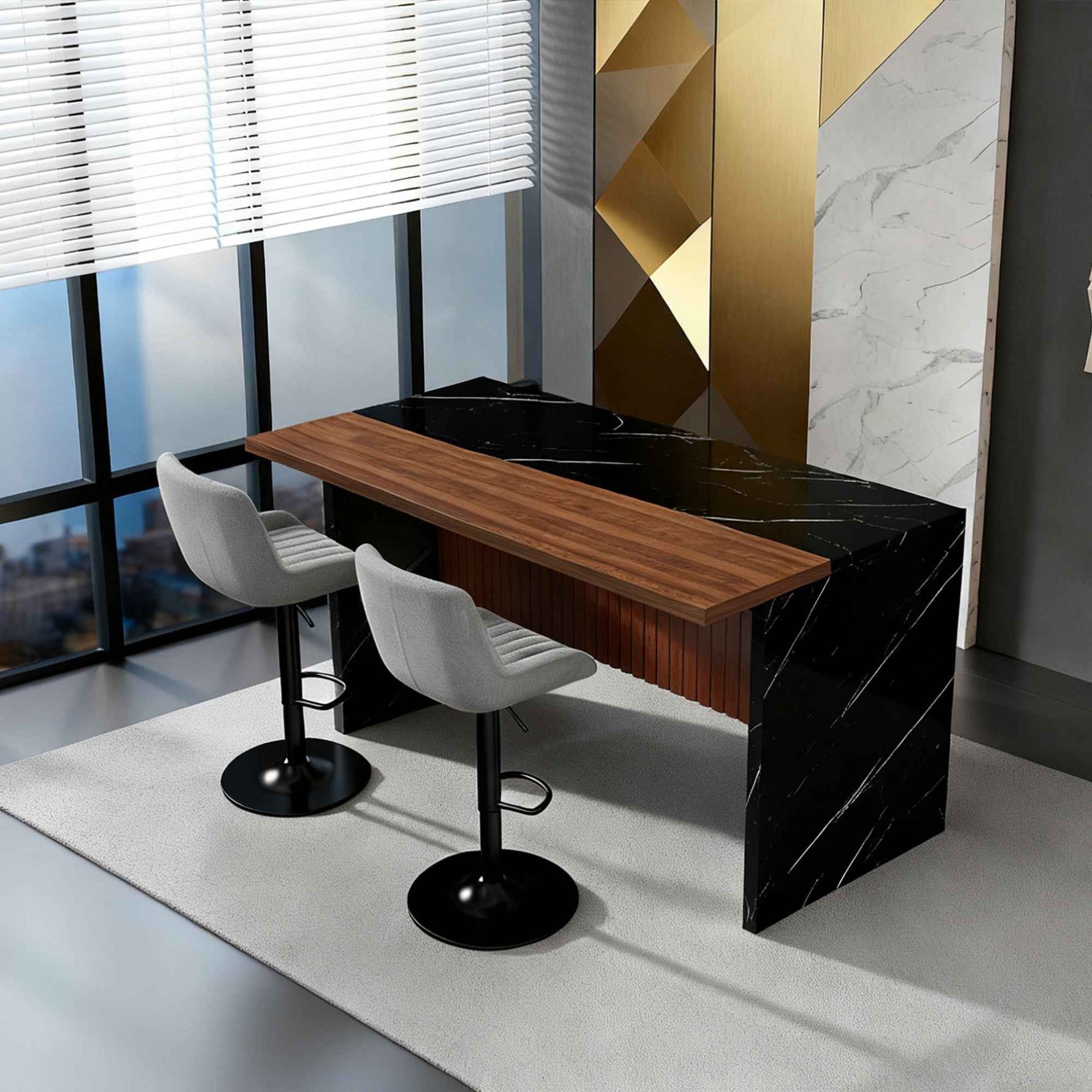 63 in. Kitchen Island with LED Lighting & 2 Bar Stools product view 12