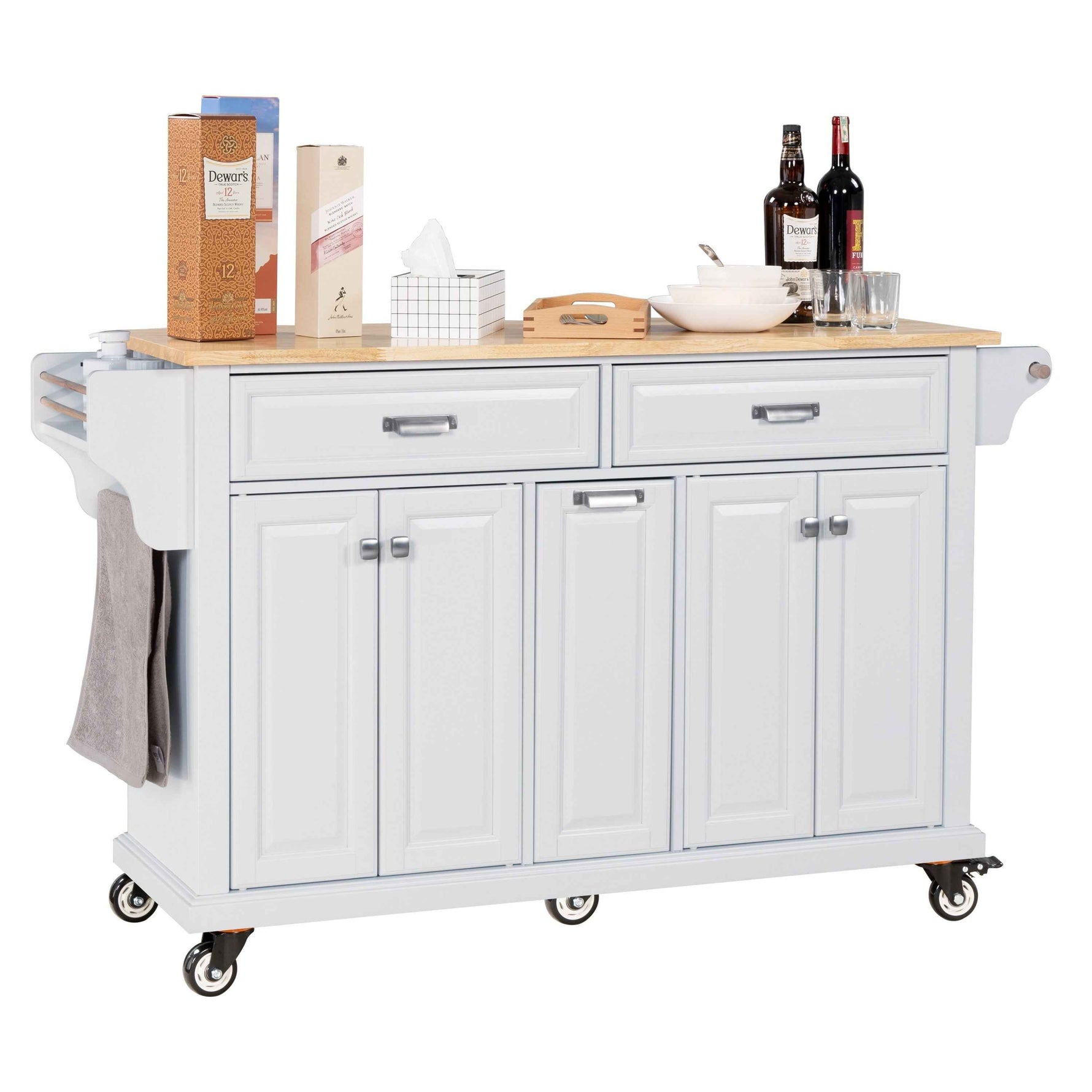 Rubberwood Drop-Leaf Kitchen Cart with 3 Drawers product view 11