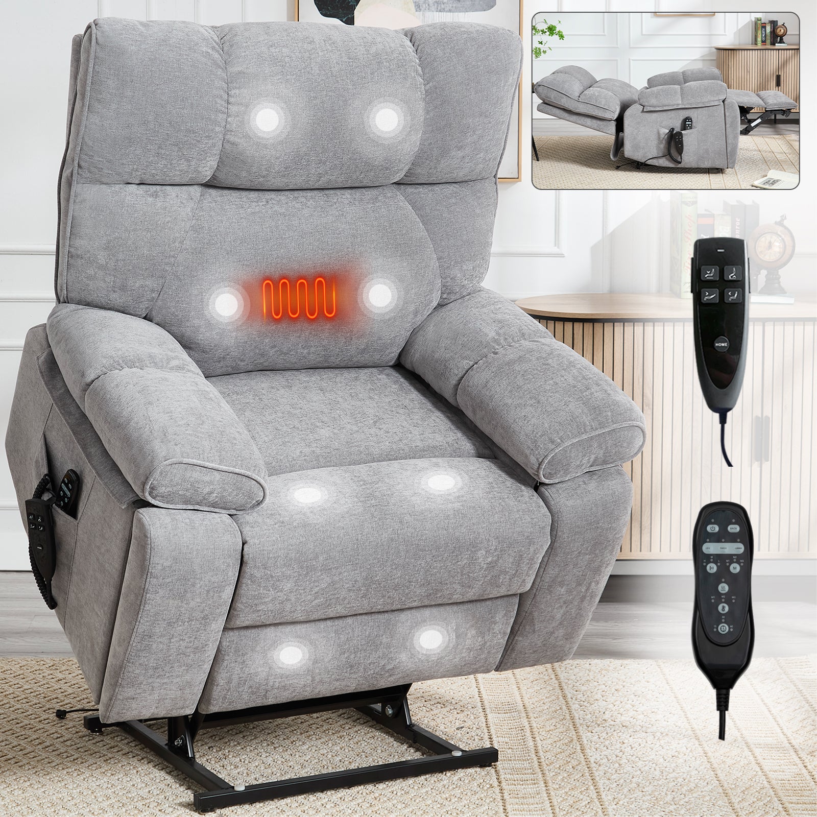 Dual-Motor Power Lift Recliner with Heat & Massage, 350 lb Capacity detail image 139