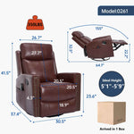 Genuine Leather Heat Massage Manual Recliner Chair with Rocker and Swivel for Living Room detail image 20