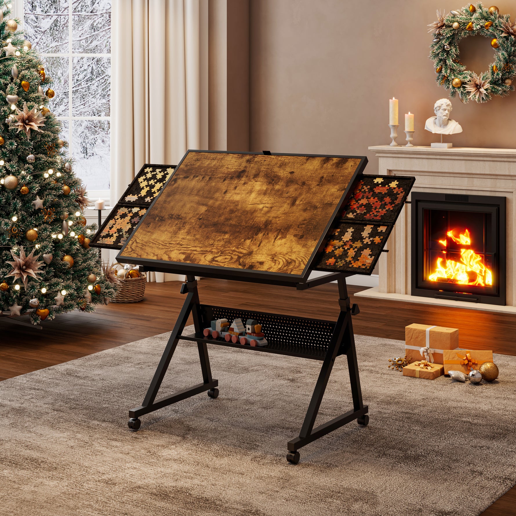 1500-Piece Rolling Jigsaw Puzzle Table with 4 Trays hobby and puzzle table