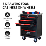 Rolling 5-Drawer Steel Tool Chest with Stainless Steel Top for workshop, garage, storage, or utility use