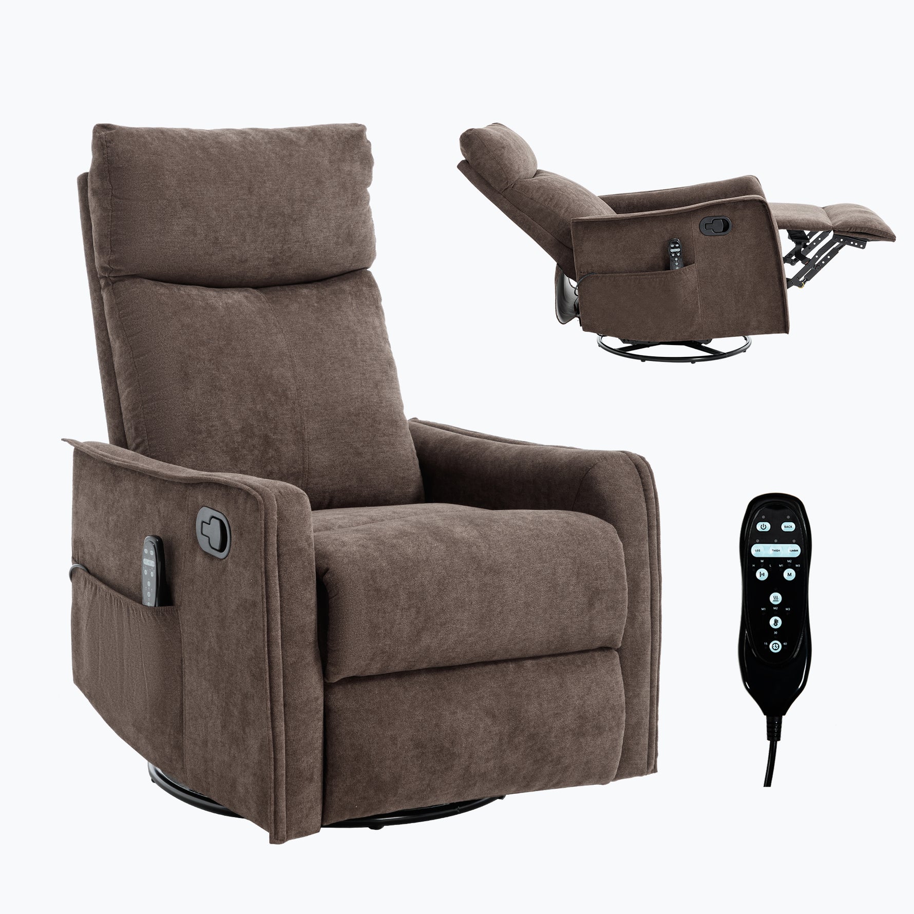 Heat Massage Manual Recliner Chair with Rocker and Swivel in Fabric for Living detail image 33