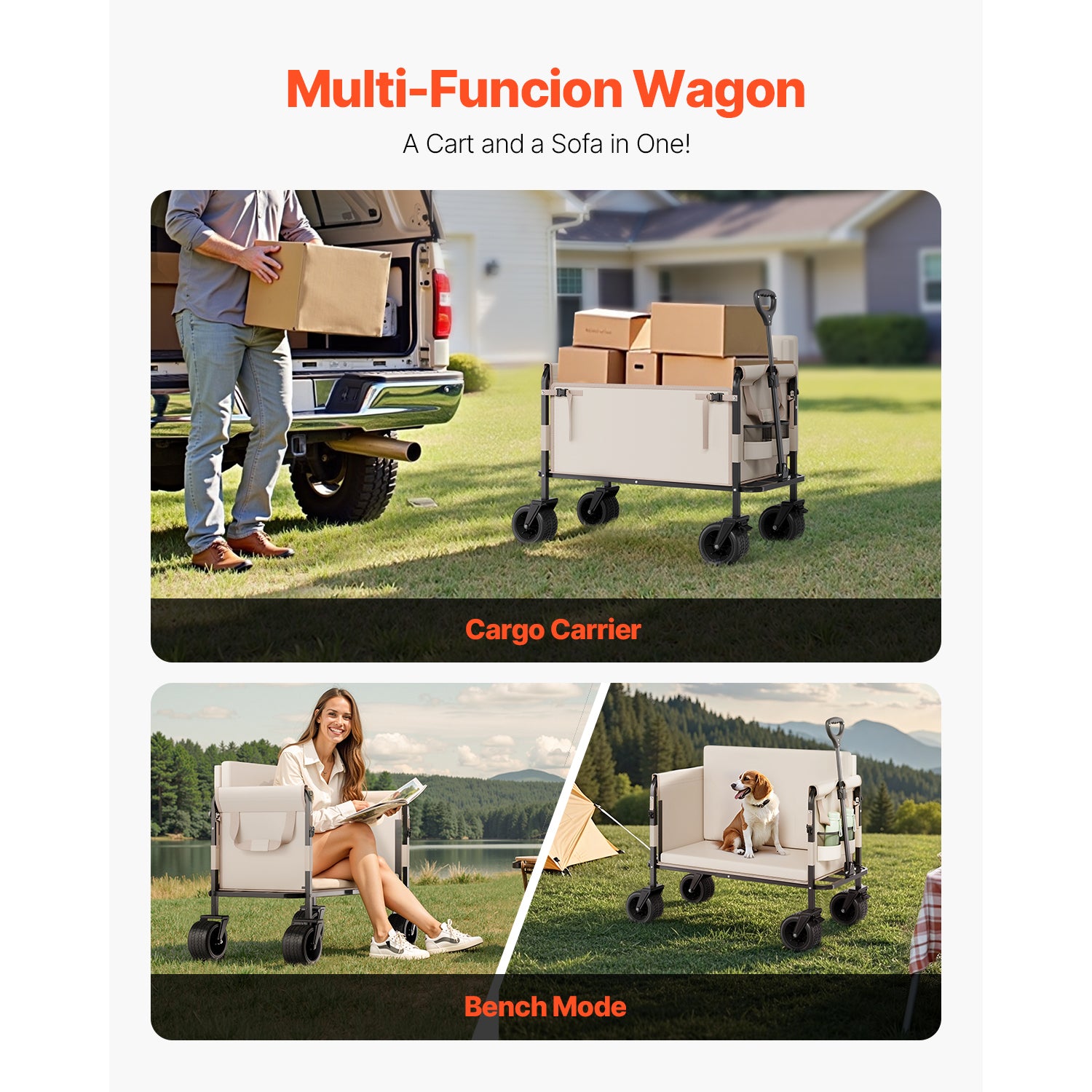 VEVOR Foldable Wagon Cart with Bench Conversion for workshop, garage, storage, or utility use