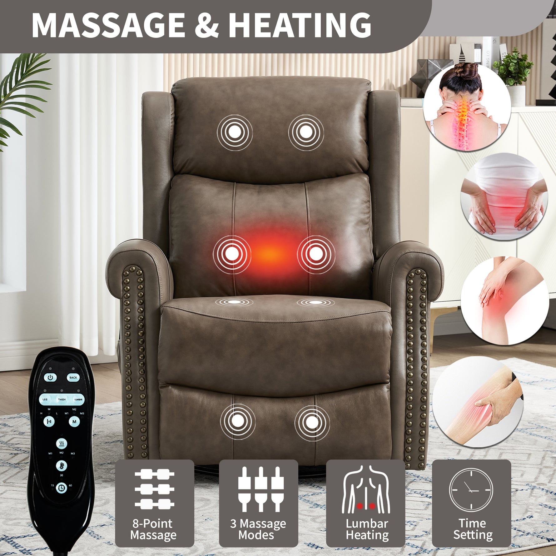 Heat Massage Manual Recliner Chair with Rocker and Swivel for Living Room detail image 113