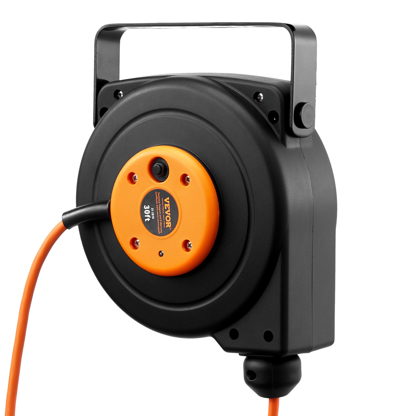 Retractable Heavy-Duty Extension Cord Reel with Triple-Tap Outlet for workshop, garage, storage, or utility use