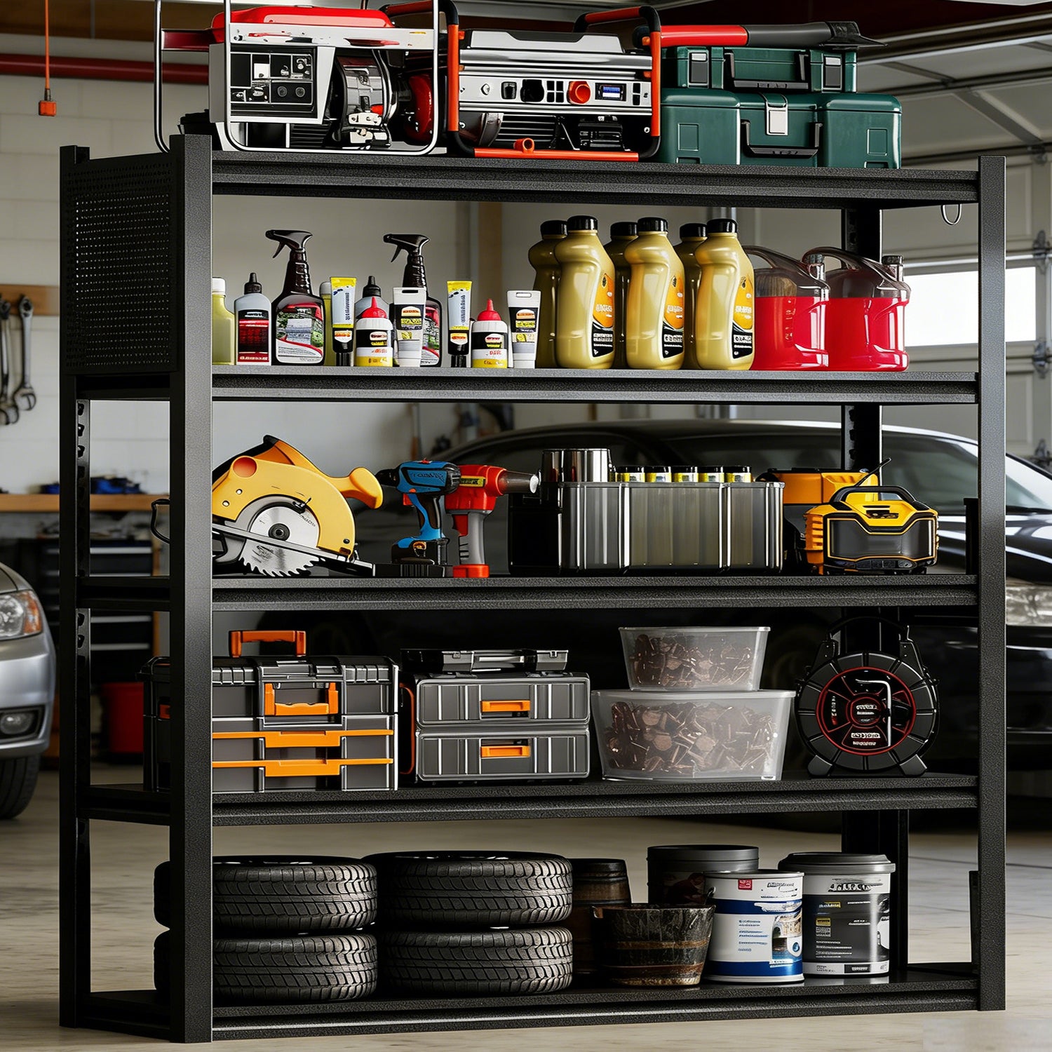Heavy-Duty Adjustable Garage Shelving with Pegboard for workshop, garage, storage, or utility use