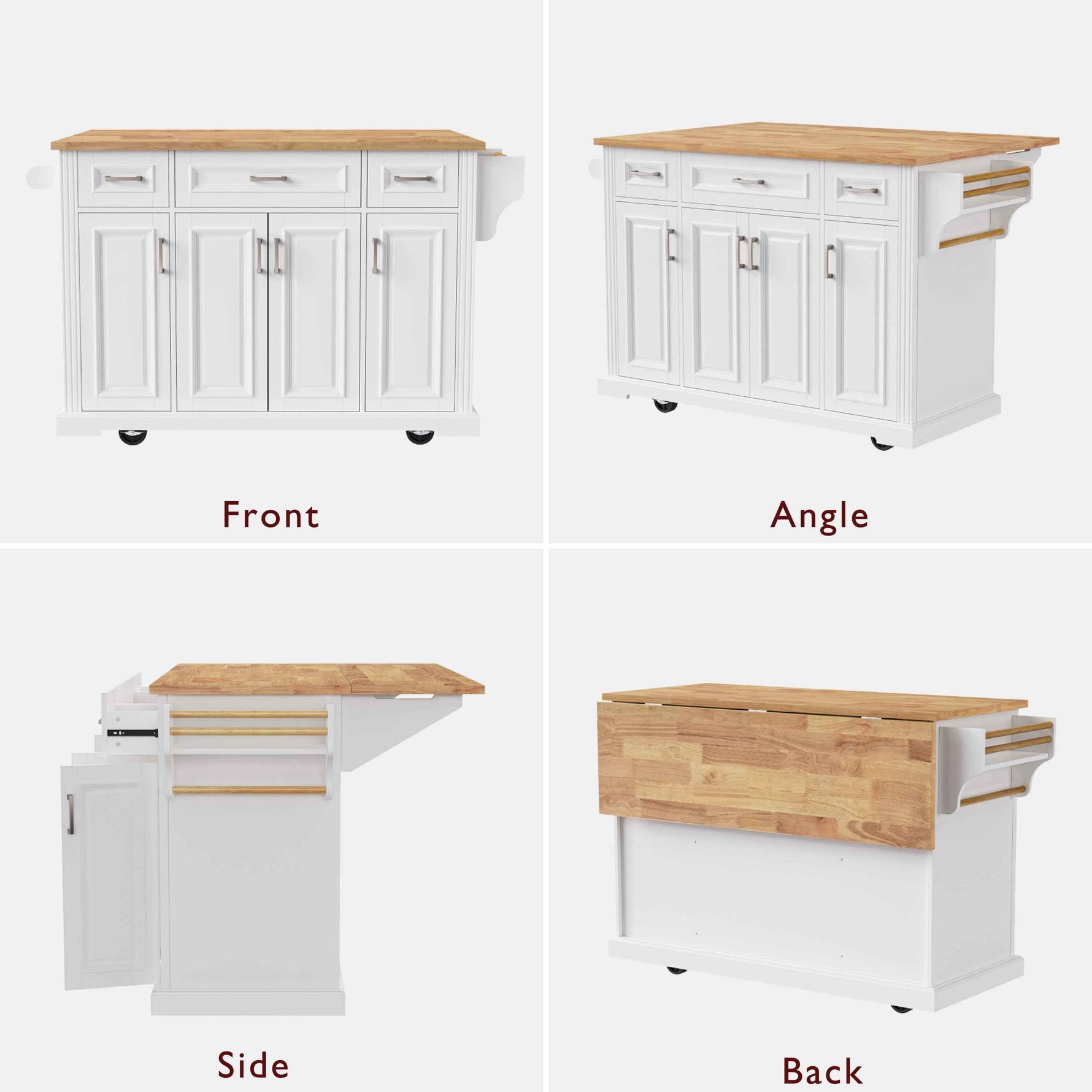 54 in. Rolling Kitchen Island with Drop Leaf & Storage product view 9
