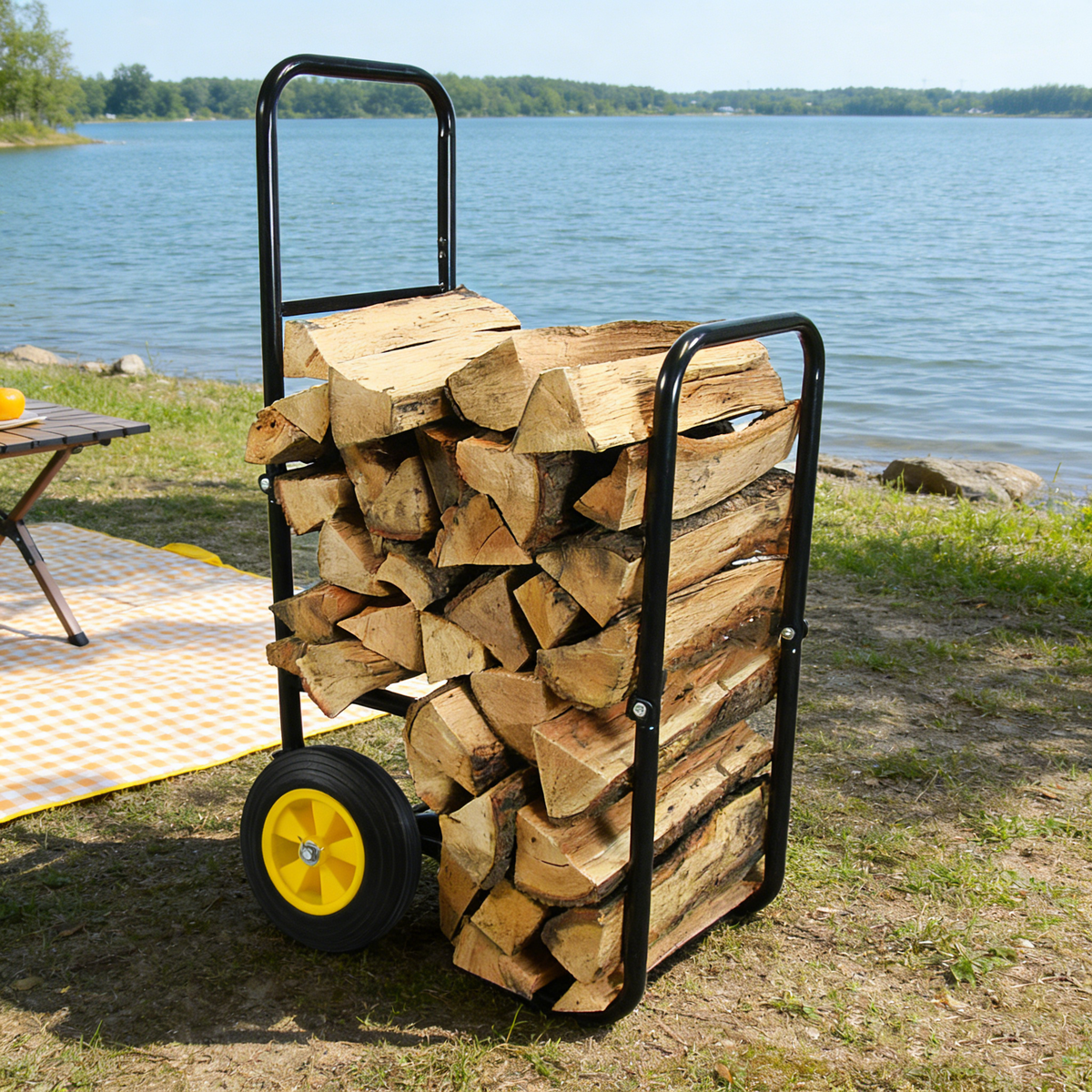 Rolling Steel Firewood Log Cart & Storage Rack for workshop, garage, storage, or utility use