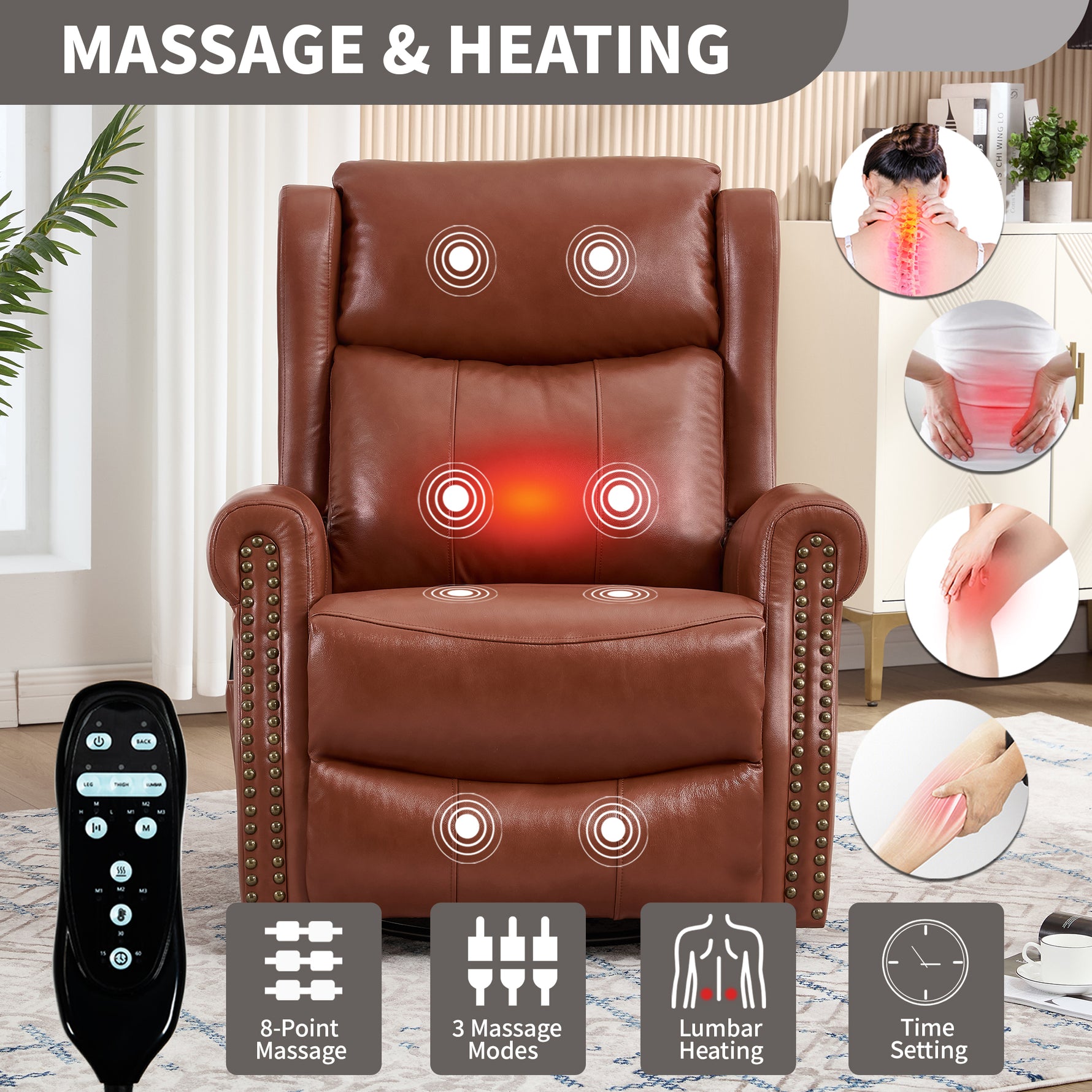 Heat Massage Manual Recliner Chair with Rocker and Swivel for Living Room detail image 134