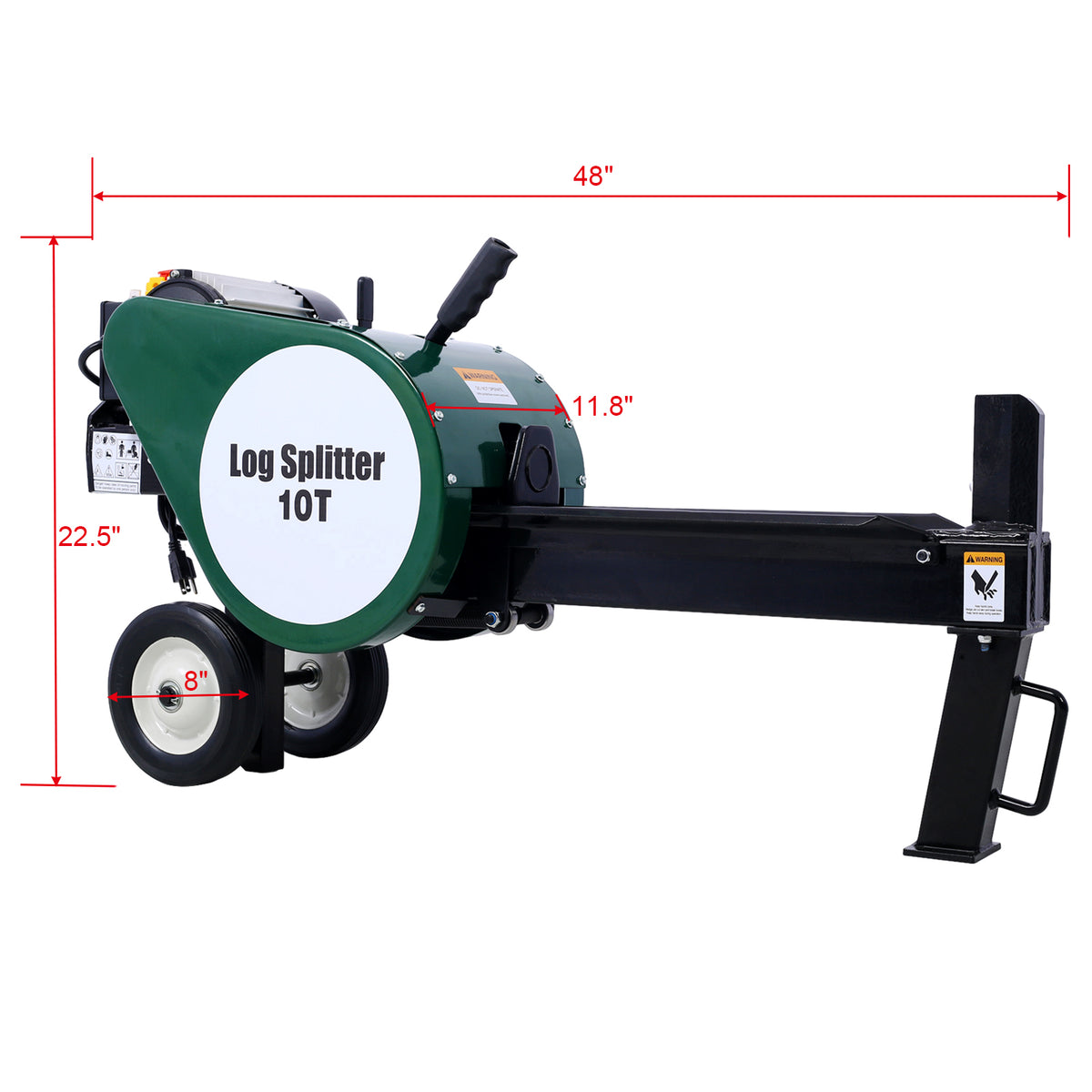 10-Ton Portable Electric Horizontal Log Splitter for workshop, garage, storage, or utility use