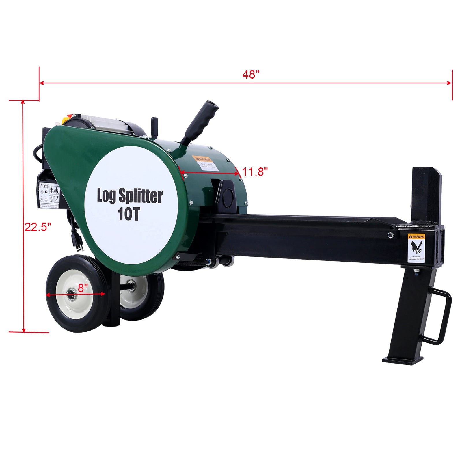 10-Ton Portable Electric Horizontal Log Splitter for workshop, garage, storage, or utility use