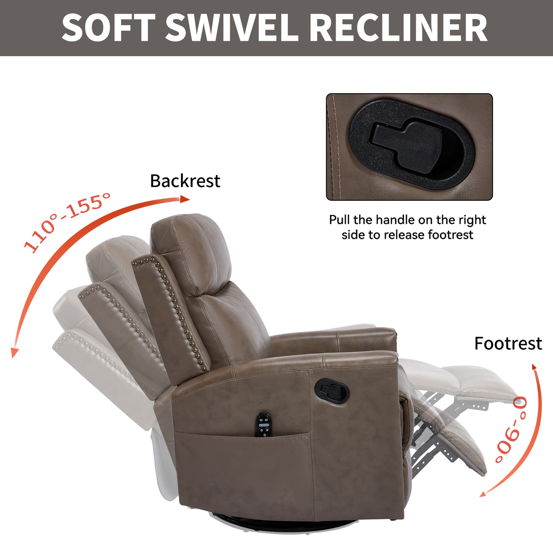Genuine Leather Heat Massage Manual Recliner Chair with Rocker and Swivel for Living Room detail image 77
