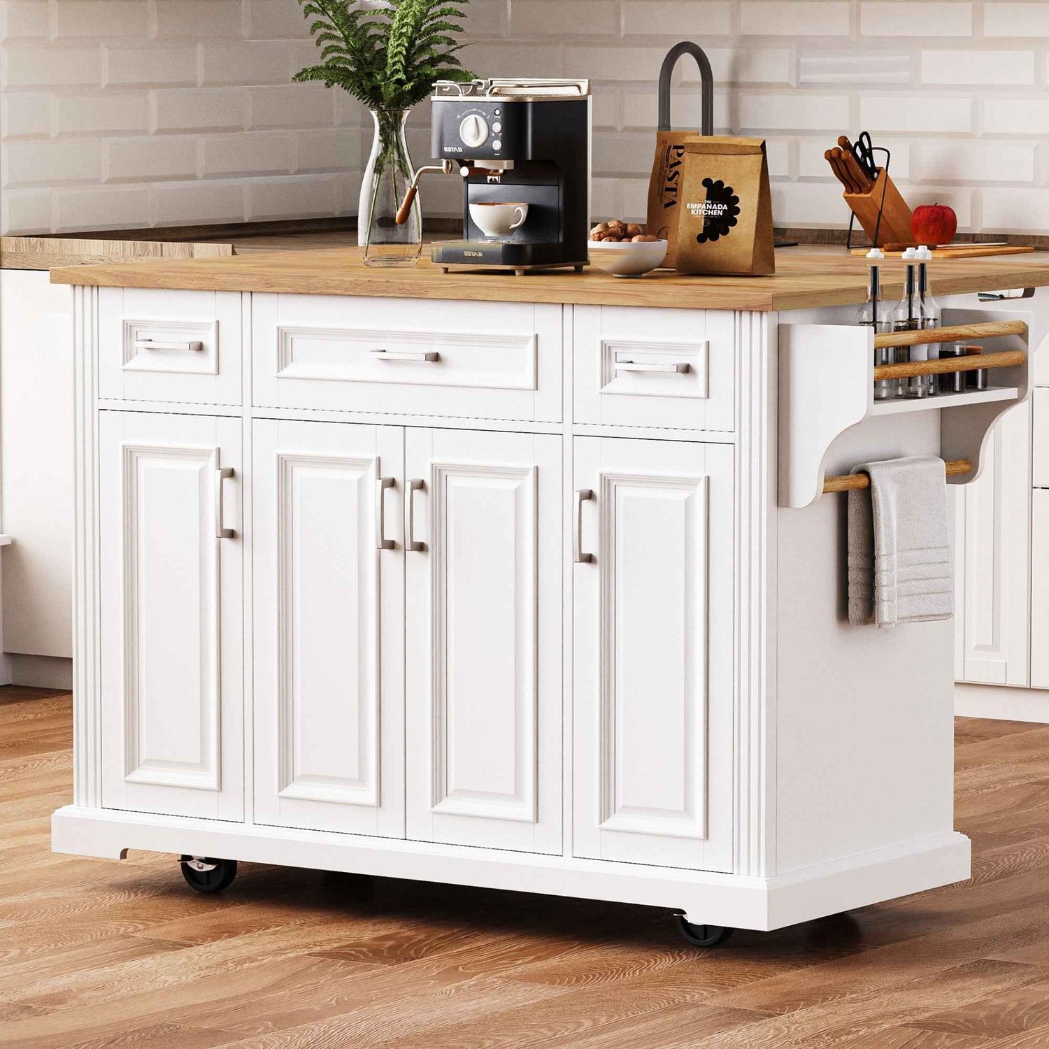 54 in. Rolling Kitchen Island with Drop Leaf & Storage product view 2