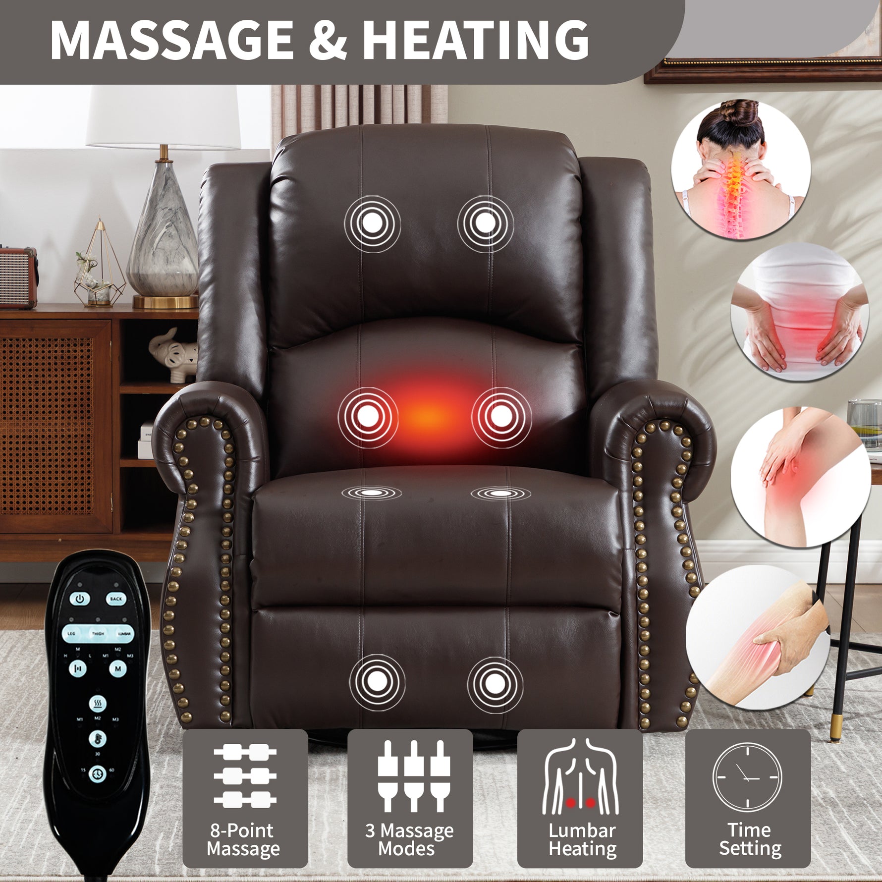 Heat Massage Manual Recliner Chair with Rocker and Swivel for Living Room detail image 20