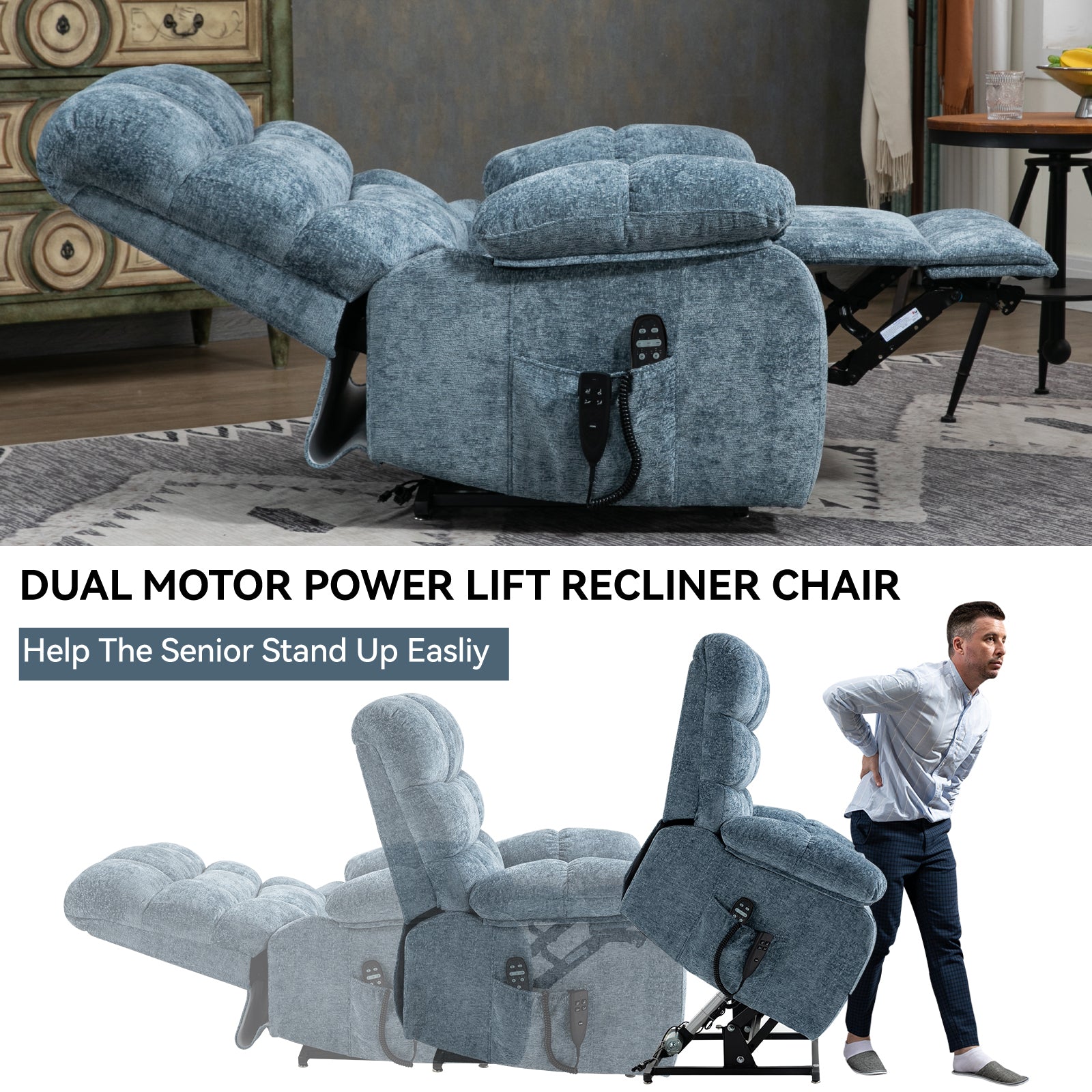 Dual-Motor Lift Recliner with Heat & Massage, 350 lb Capacity detail image 23