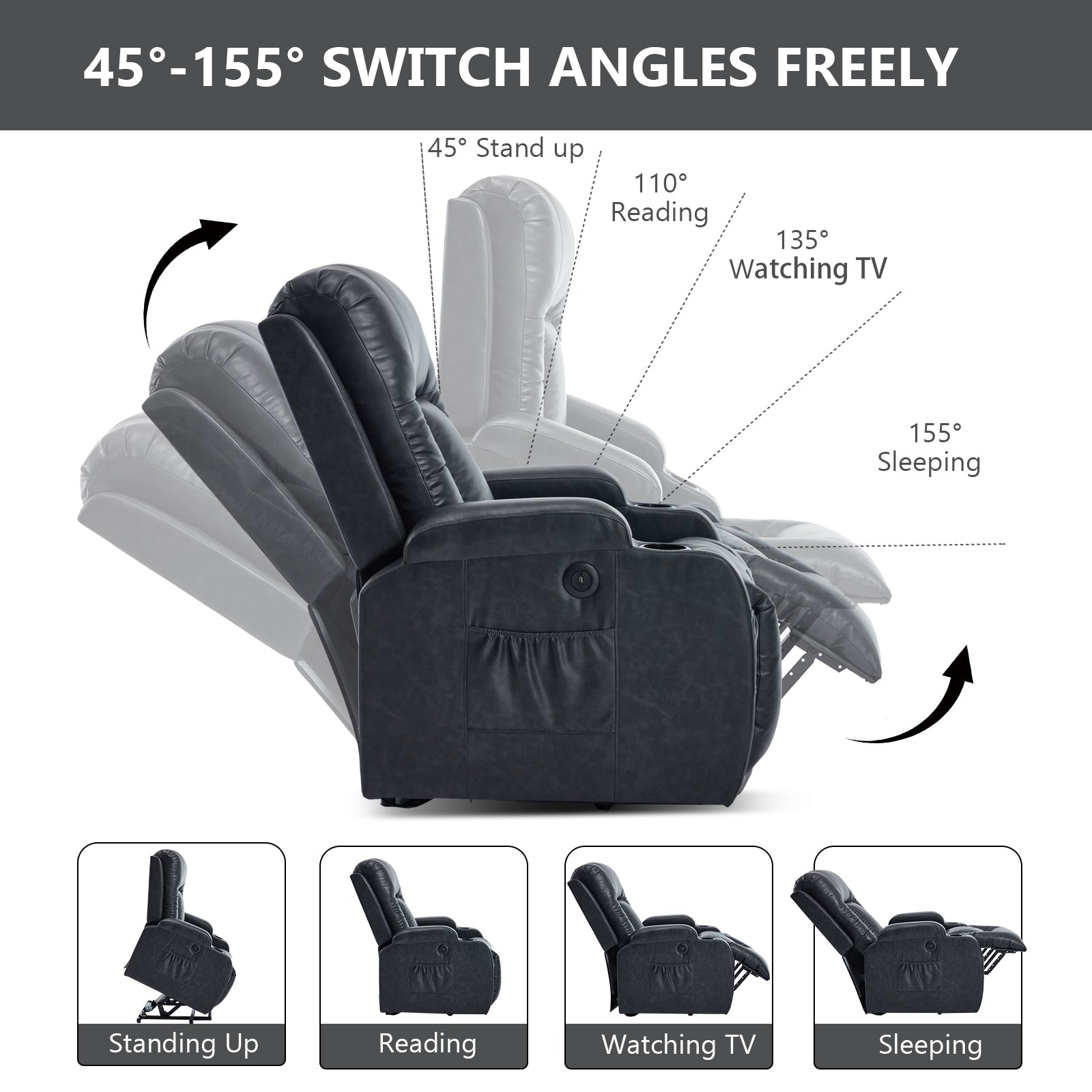 PU Infinite Position Up to 350 lb Single Motor Power Lift Recliner Chair detail image 5