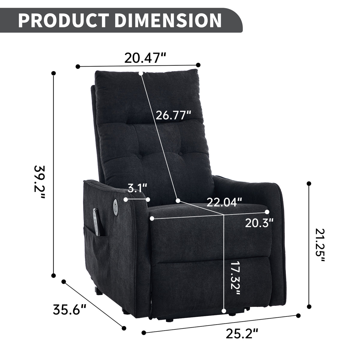 Chenille Single-Motor Power Lift Recliner with Massage & Heat detail image 67