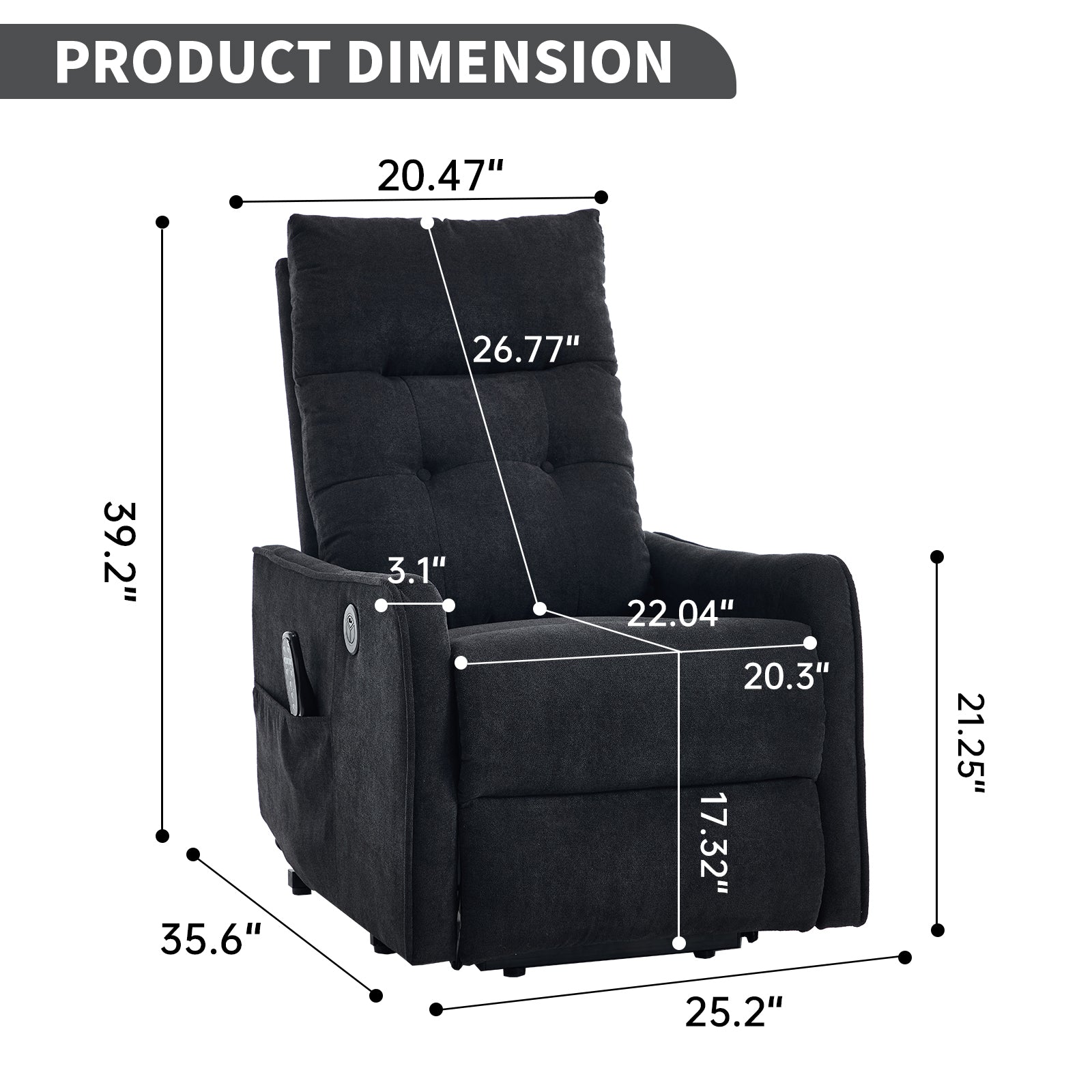 Chenille Single-Motor Power Lift Recliner with Massage & Heat detail image 67
