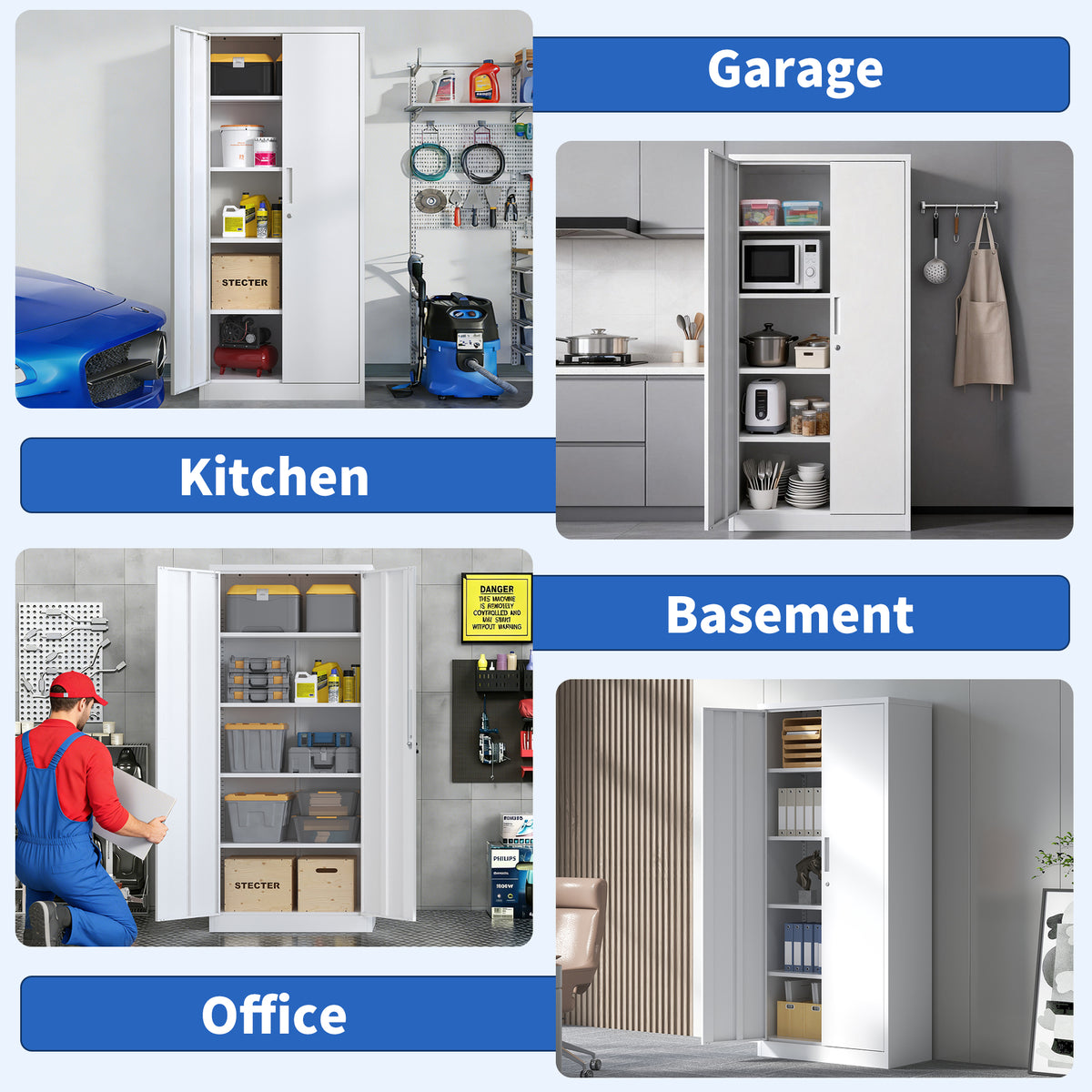 Locking Steel Garage Storage Cabinet with 4 Adjustable Shelves for workshop, garage, storage, or utility use