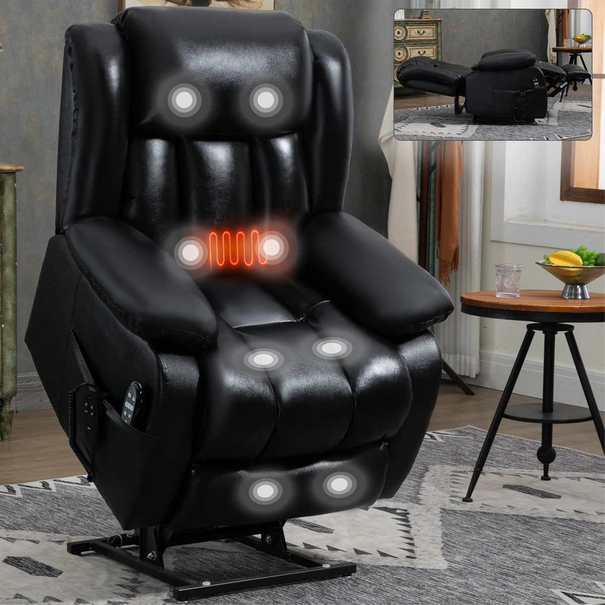 Dual-Motor Power Lift Genuine Leather Heat & Massage Recliner detail image 18