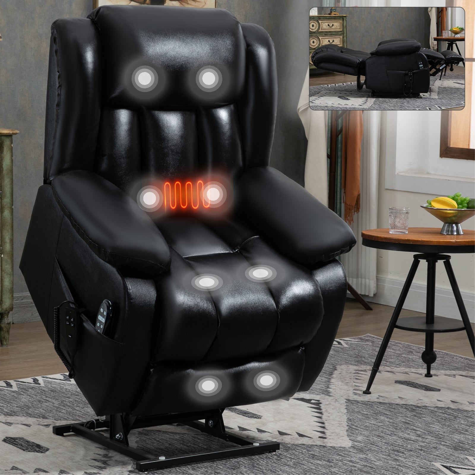 Dual-Motor Power Lift Genuine Leather Heat & Massage Recliner detail image 18