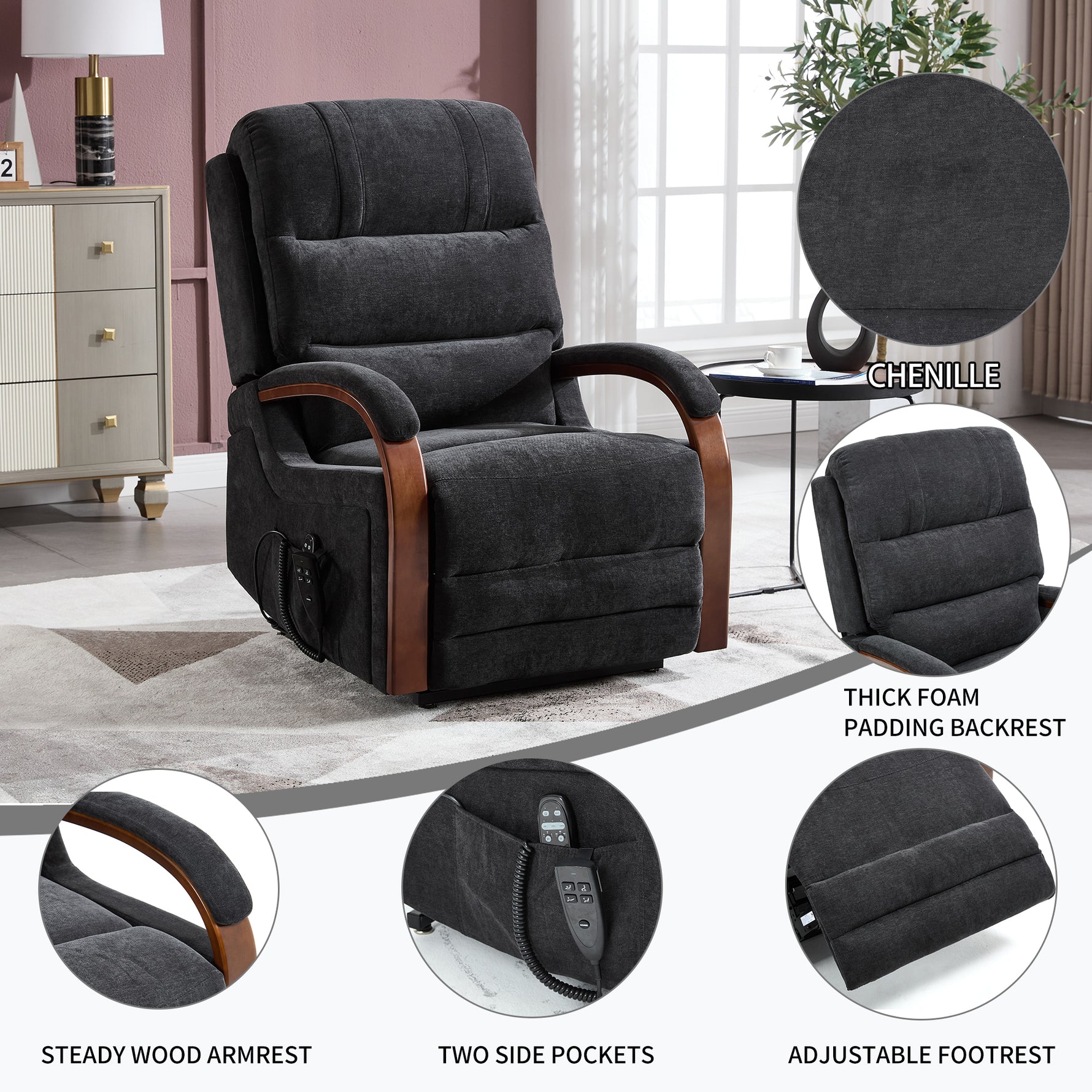 Power Chenille Lift Recliner Chair Dual Motor Infinite Position Up to 350 Pounds detail image 66