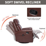 Genuine Leather Heat Massage Manual Recliner Chair with Rocker and Swivel for Living Room detail image 25