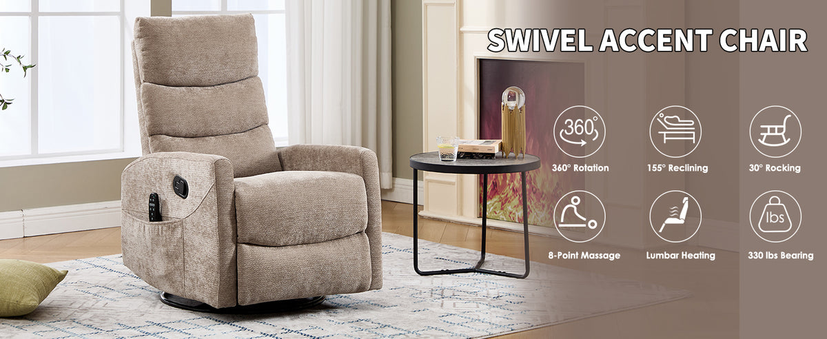 Heat Massage Manual Recliner Chair with Rocker and Swivel in Fabric for Living Room detail image 21