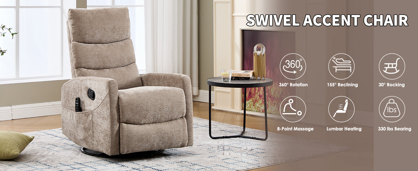 Heat Massage Manual Recliner Chair with Rocker and Swivel in Fabric for Living Room detail image 21