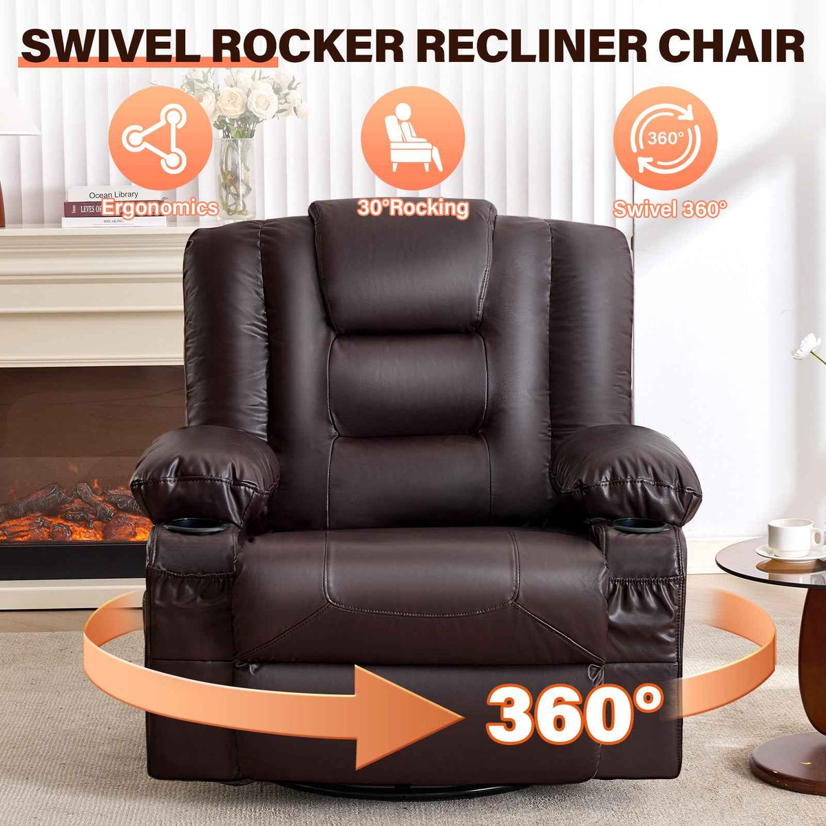 Rocker Recliner Chair with Massage and Heat for Adults, 360°Swivel detail image 3
