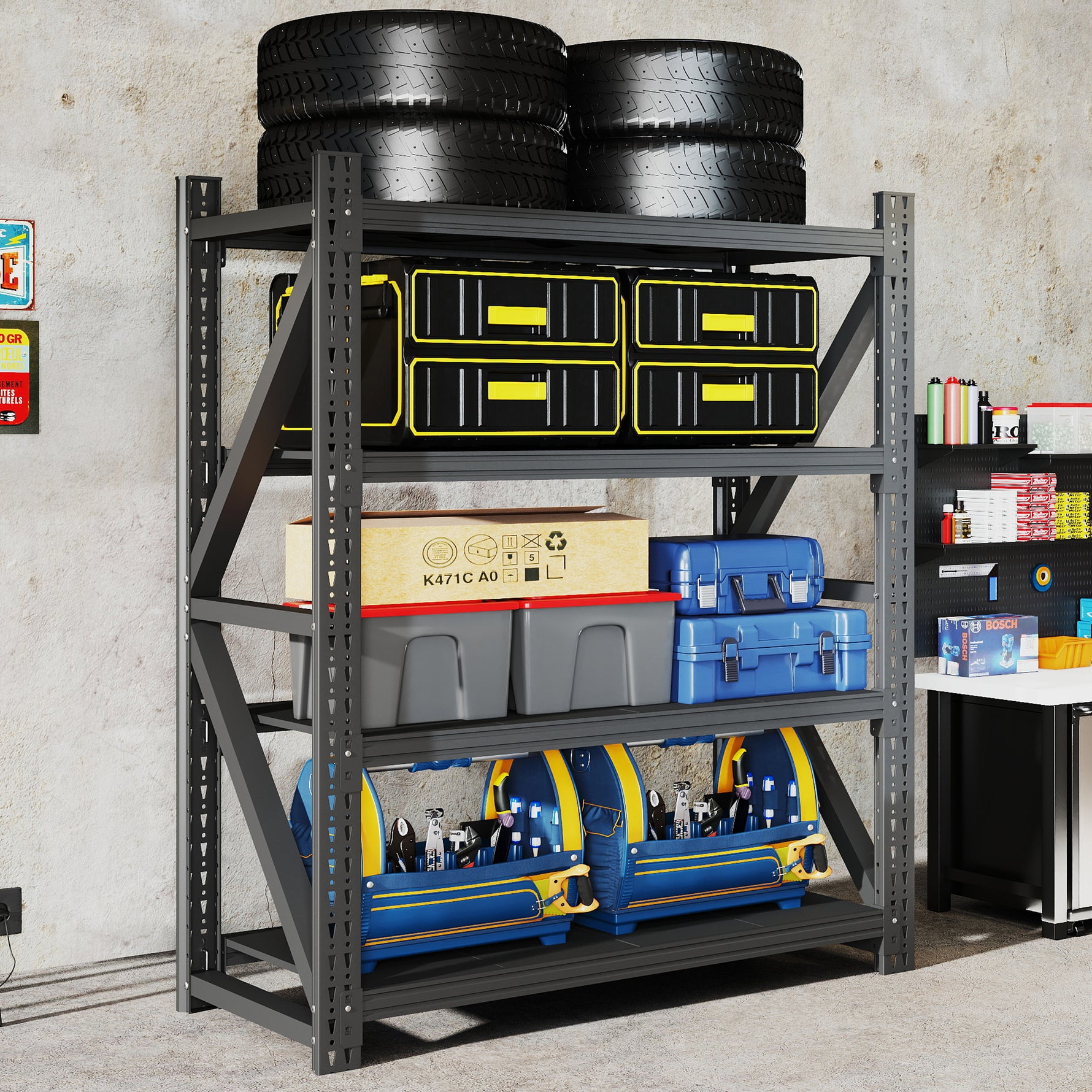 Heavy Duty Metal Adjustable Garage Shelving Unit, 4000lb Capacity Industrial Storage Rack for workshop, garage, storage, or utility use