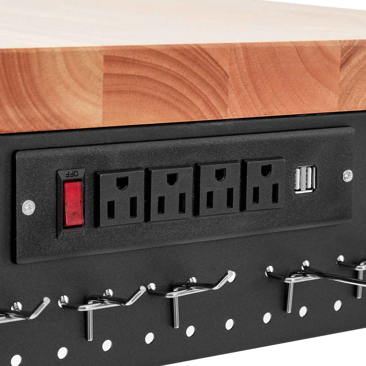 VEVOR Adjustable Height Hardwood Workbench with Power Outlets for workshop, garage, storage, or utility use
