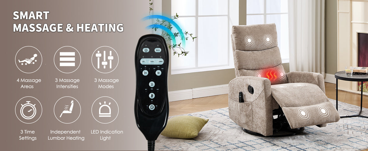 Heat Massage Manual Recliner Chair with Rocker and Swivel in Fabric for Living Room detail image 20