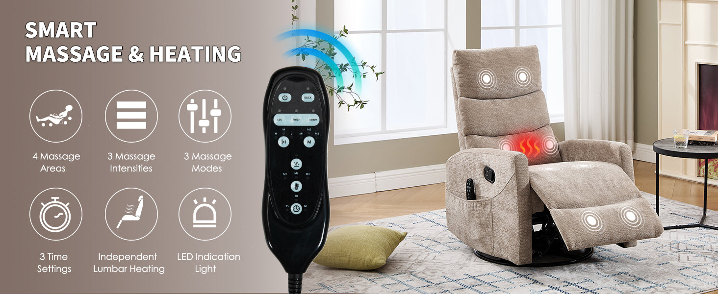 Heat Massage Manual Recliner Chair with Rocker and Swivel in Fabric for Living Room detail image 20
