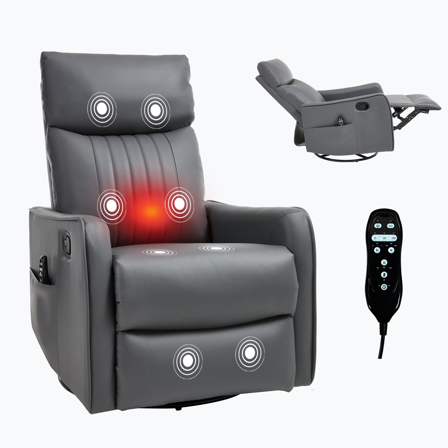 Faux Leather Heat & Massage Manual Rocker Swivel Recliner detail image 14