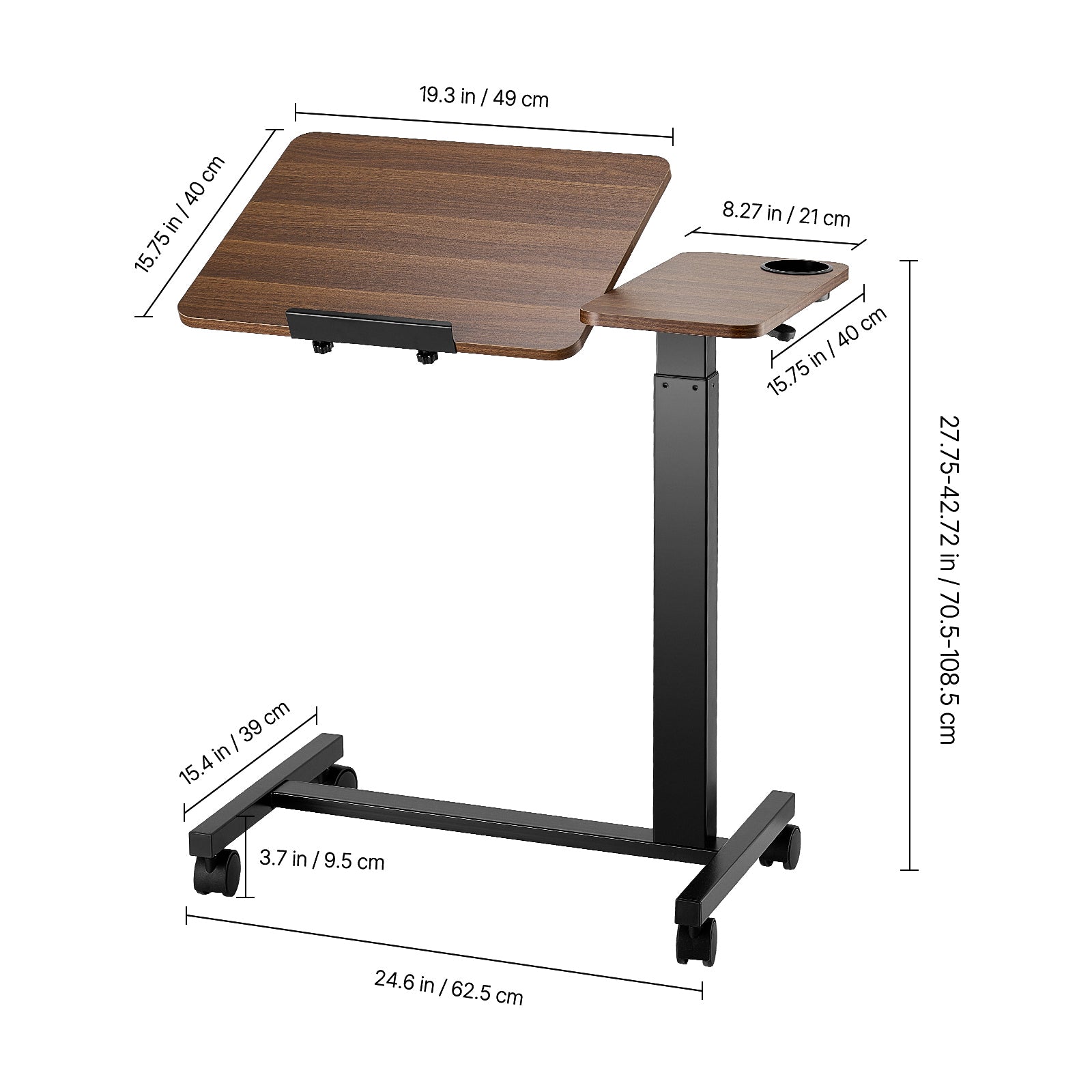 VEVOR Height Adjustable Rolling Overbed Laptop Desk mobile laptop workstation