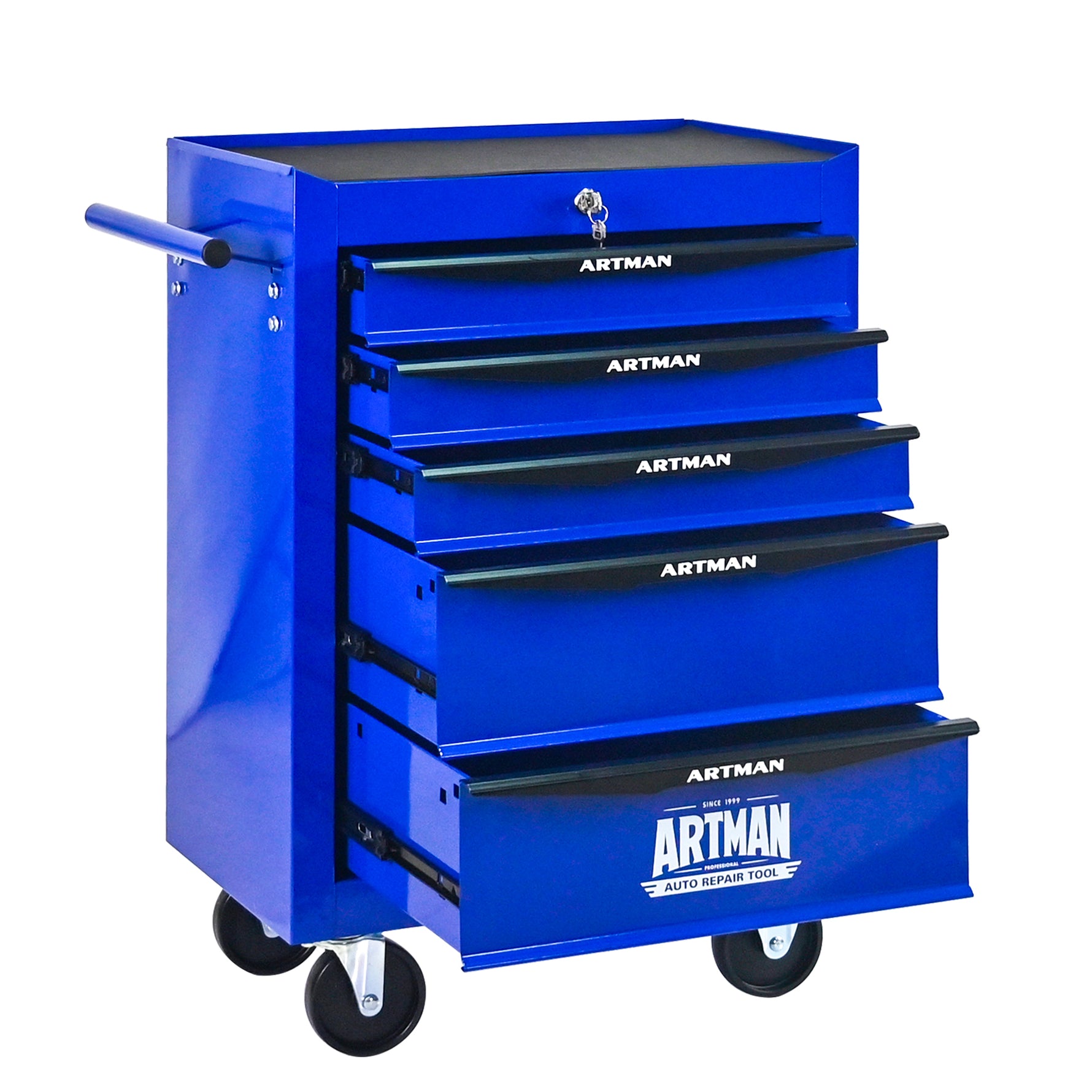 Rolling 5-Drawer Steel Tool Chest with Stainless Steel Top for workshop, garage, storage, or utility use
