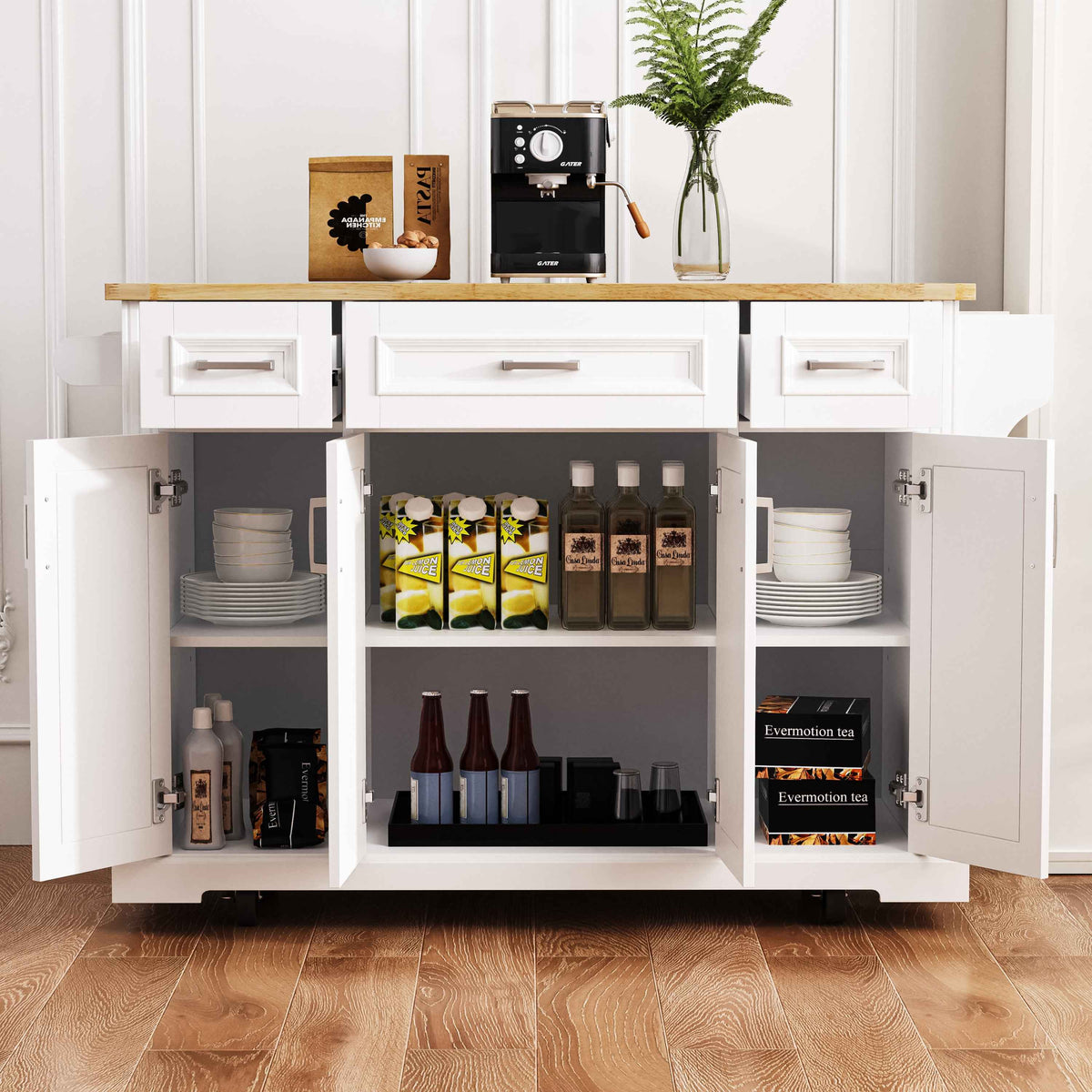 54 in. Rolling Kitchen Island with Drop Leaf & Storage product view 3