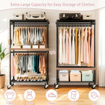 Heavy Duty Rolling Clothes Rack with 3 Tier Shelves, 2 Rails & Side Hooks for workshop, garage, storage, or utility use