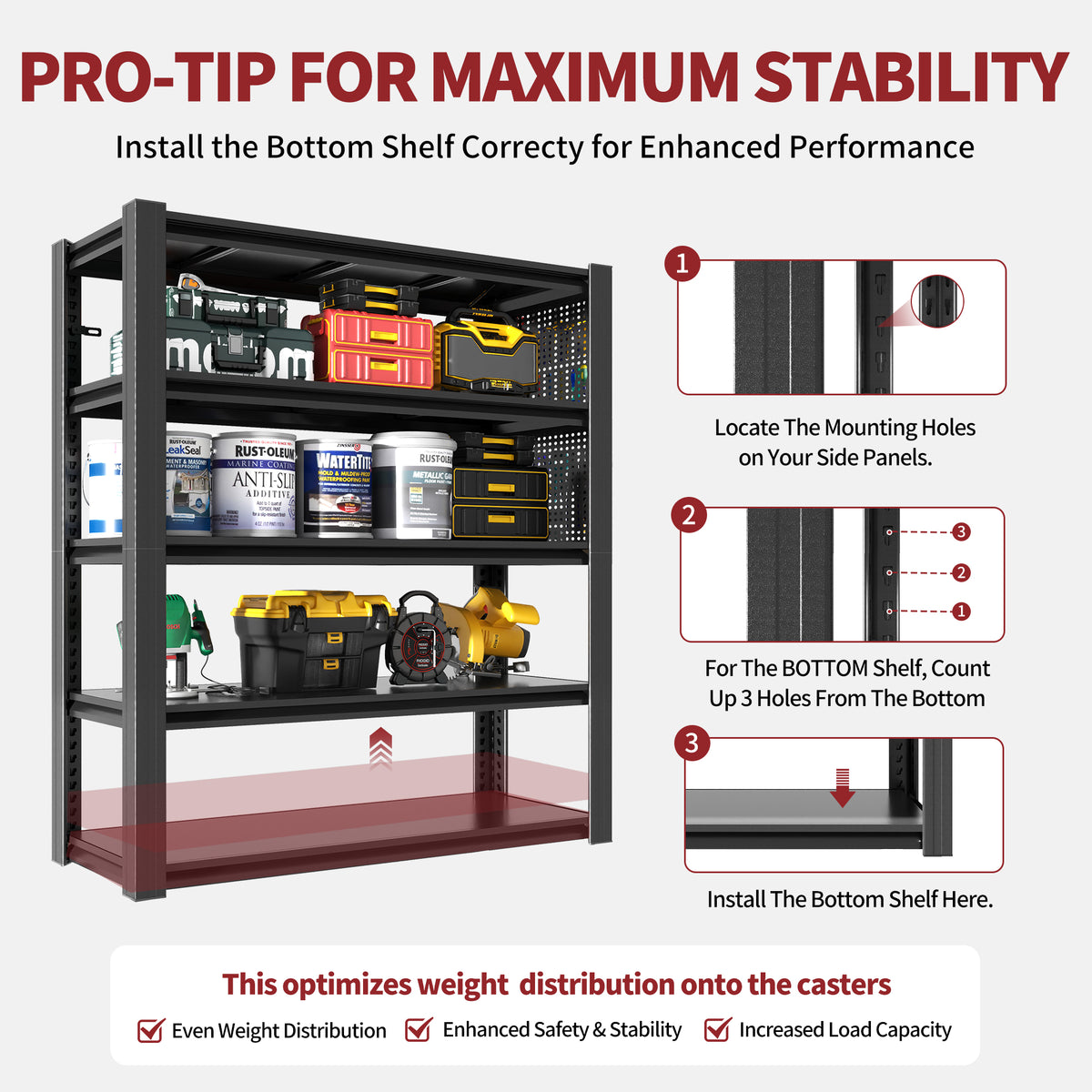 Industrial Heavy-Duty Metal 5-Tier Adjustable Shelving Unit with Pegboard for workshop, garage, storage, or utility use